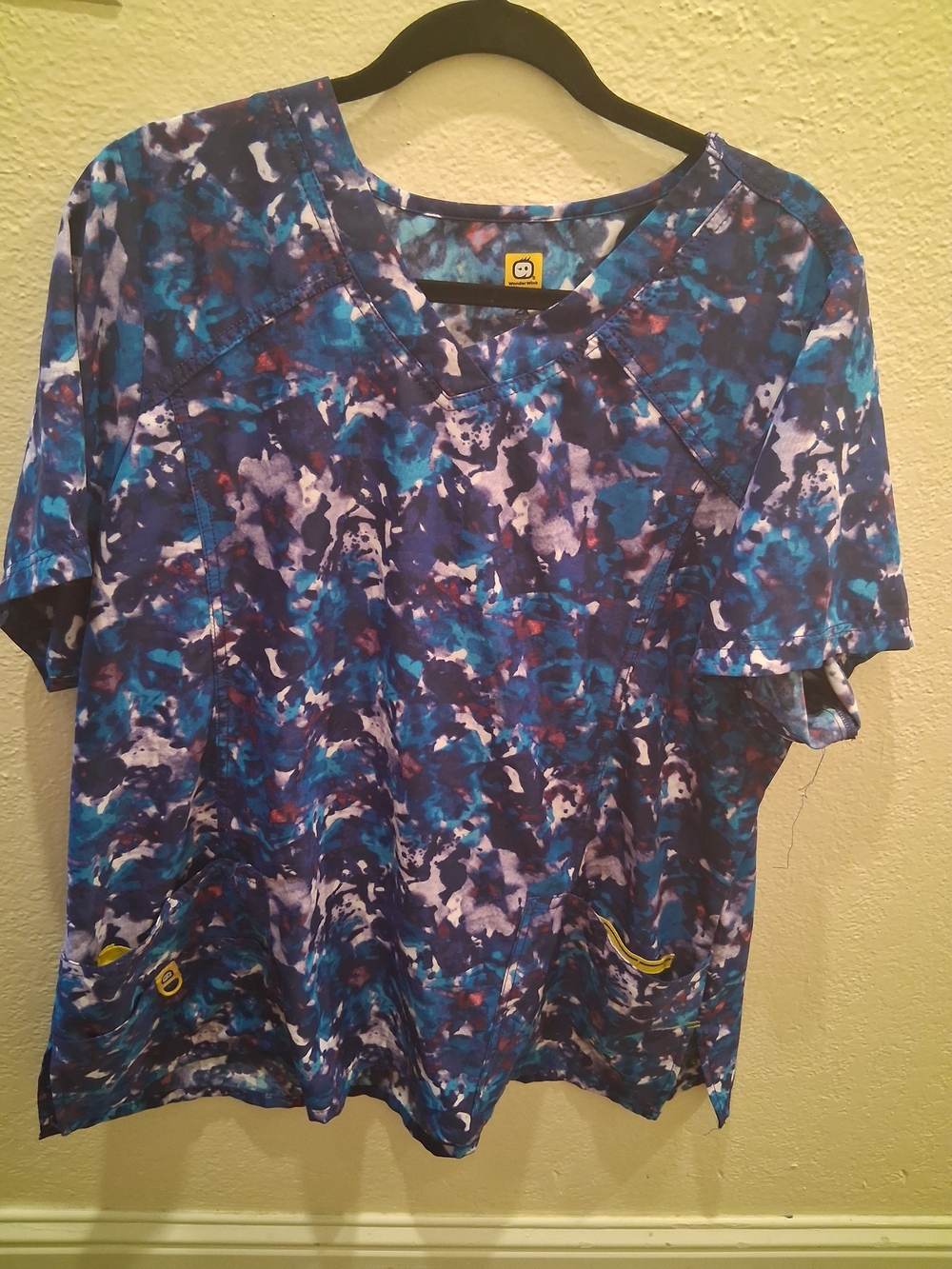 WonderWink Women's Blue Purple Abstract Print Scrub Top SX PLUS 2X